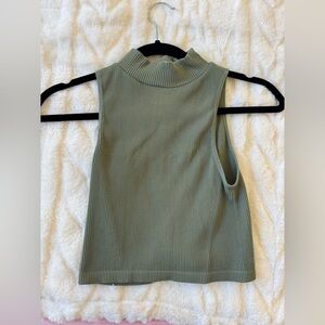 Zara Medium/Large Olive Green High Neck Sleeveless Crop Top